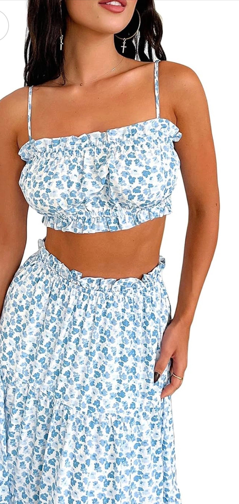 Conjunto Celeste | Top Asimétrico y Falda