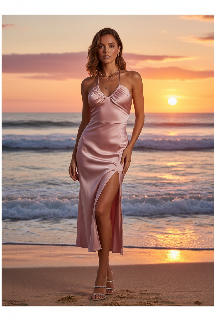 Vestido rosa frontal - atardecer