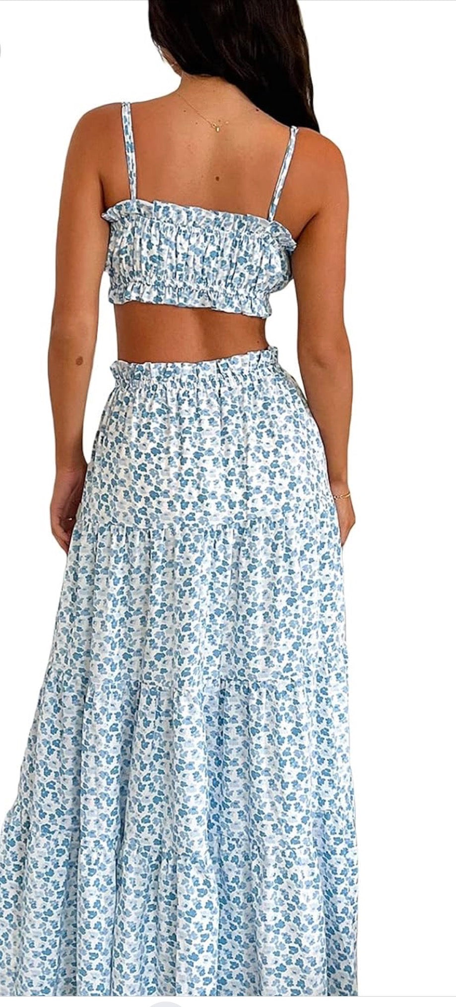 Conjunto Celeste | Top Asimétrico y Falda